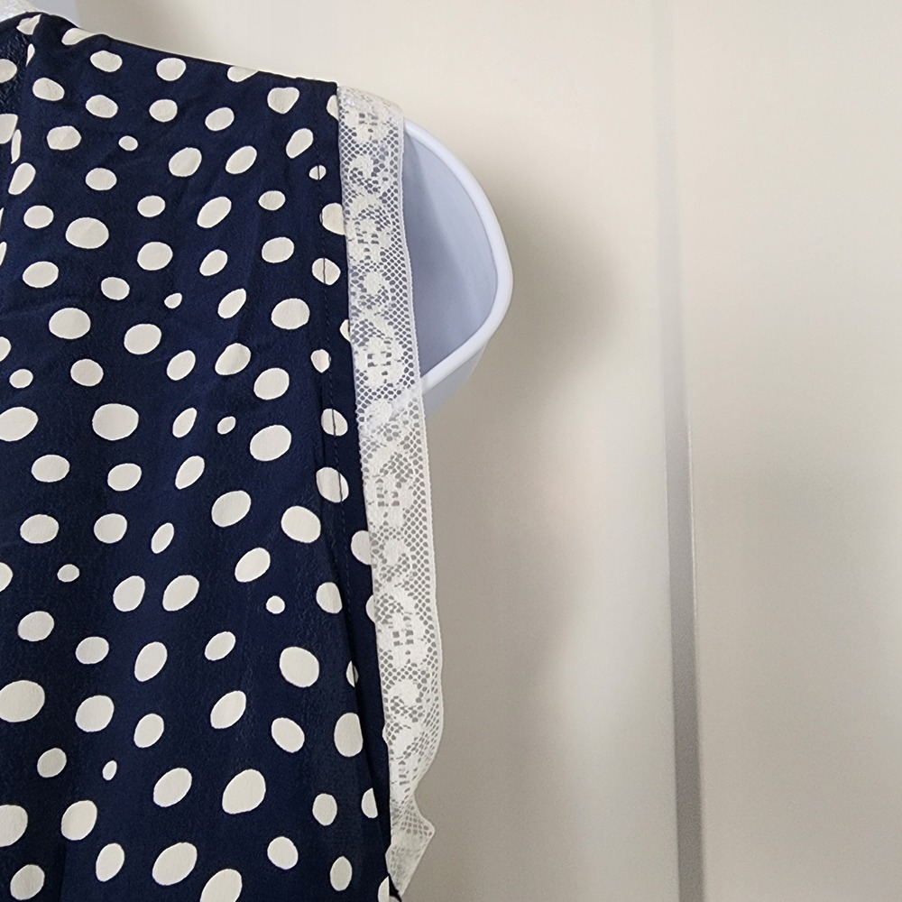 Rouje J.Crew Navy Polka Dot Midi Dress 12 Lace Parisian Quiet Luxury Y2K 90s - Picture 7 of 16